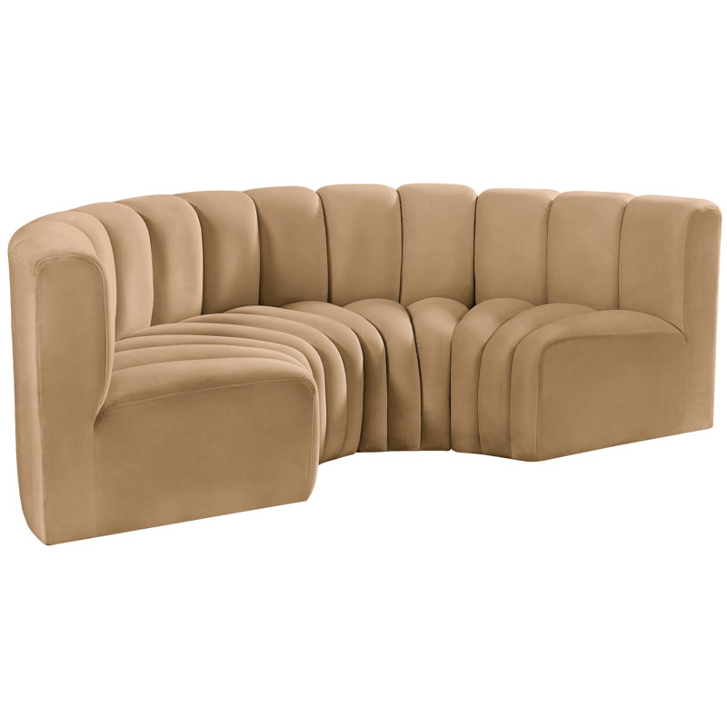 Hiten Upholstered Curved Sectional Reversible, Camel Velvet
