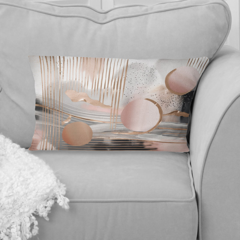 Pink Rose Gold Circle Chaos IV - Abstract Modern Shapes Transitional Printed Throw Pillow