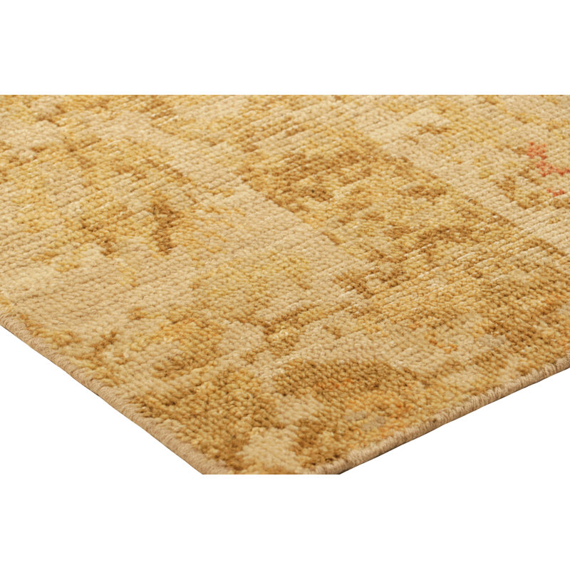 Rug & Kilim’S Distressed European Square Rug In Beige-Brown & Gold Florals