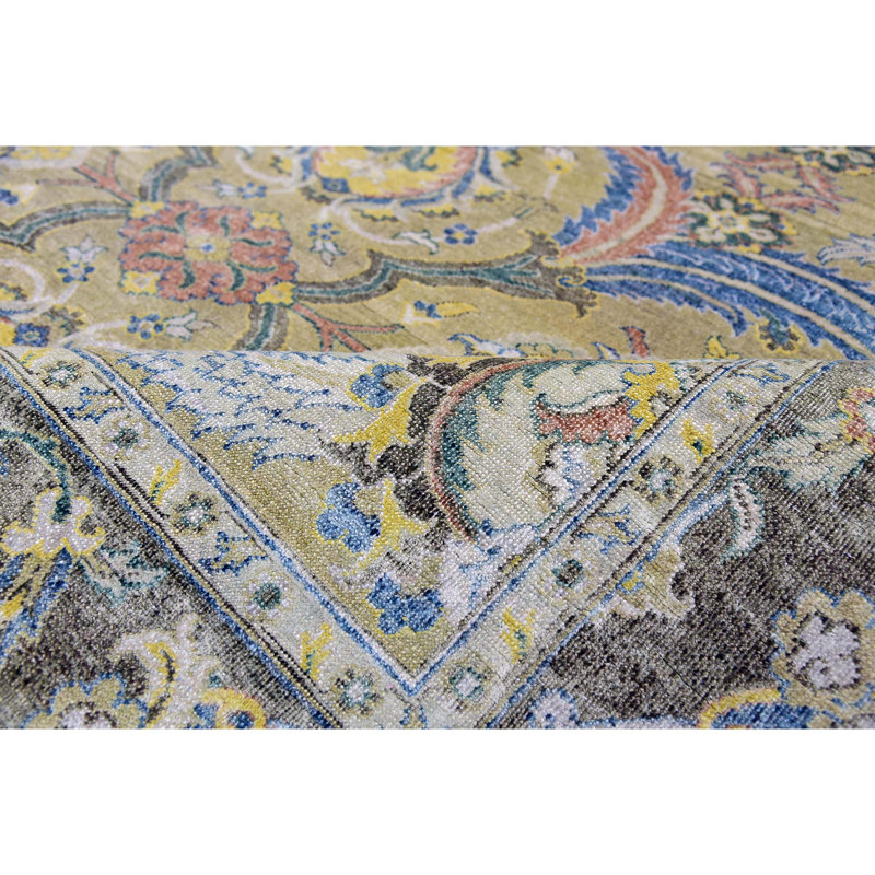 Oriental Area Rug in Camel And Green, Rectangle 8' x 10'
