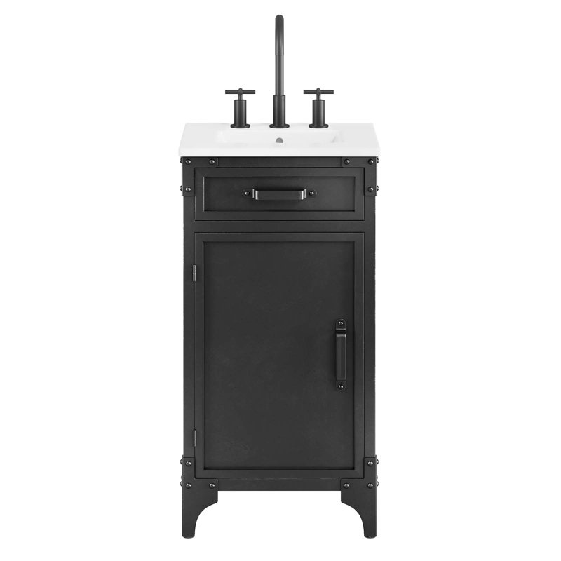 Meuble-lavabo sur pied simple 17 po avec plateau en céramique Modfor Steamforge, Blanc