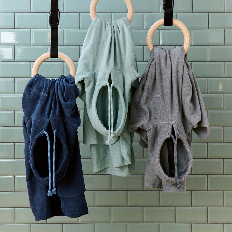 Cotton Terry Cloth Above Knee Bathrobe, S/M, Moody Grey