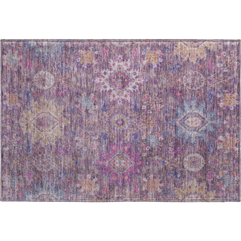 Premium Machine Washable Mayfield AMF2151 medallions Rug, Rectangle 1'8" x 2'6", Eggplant