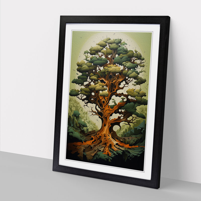 Oak Tree Orphism No.2 - Single Picture Frame Print on Wood, 46cm H x 34cm W x 2cm D, Black
