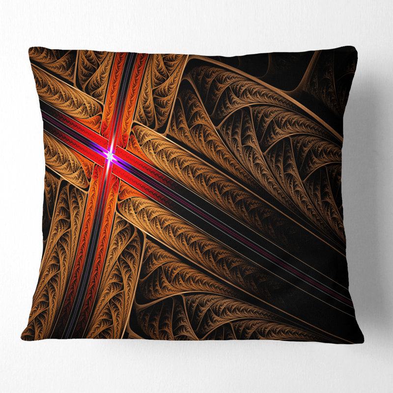 Fractal Cross Design - coussin imprimé abstrait, 16 po x 1 po, Brun, Coussin décoratif