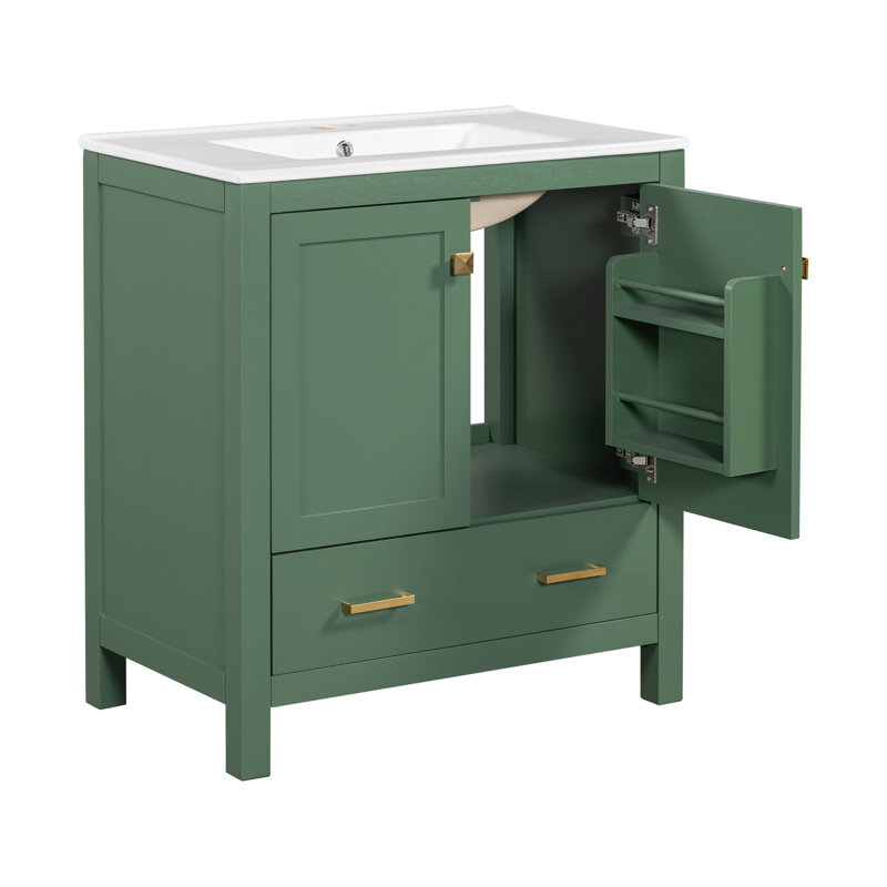 Nebo Single Bathroom Vanity with Ceramic Top, Gold, Green, 30"