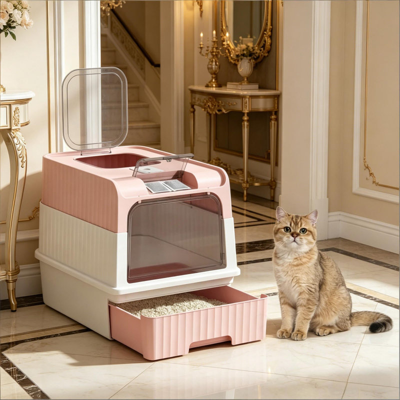 Bac à litière entièrement fermé, Pink&White