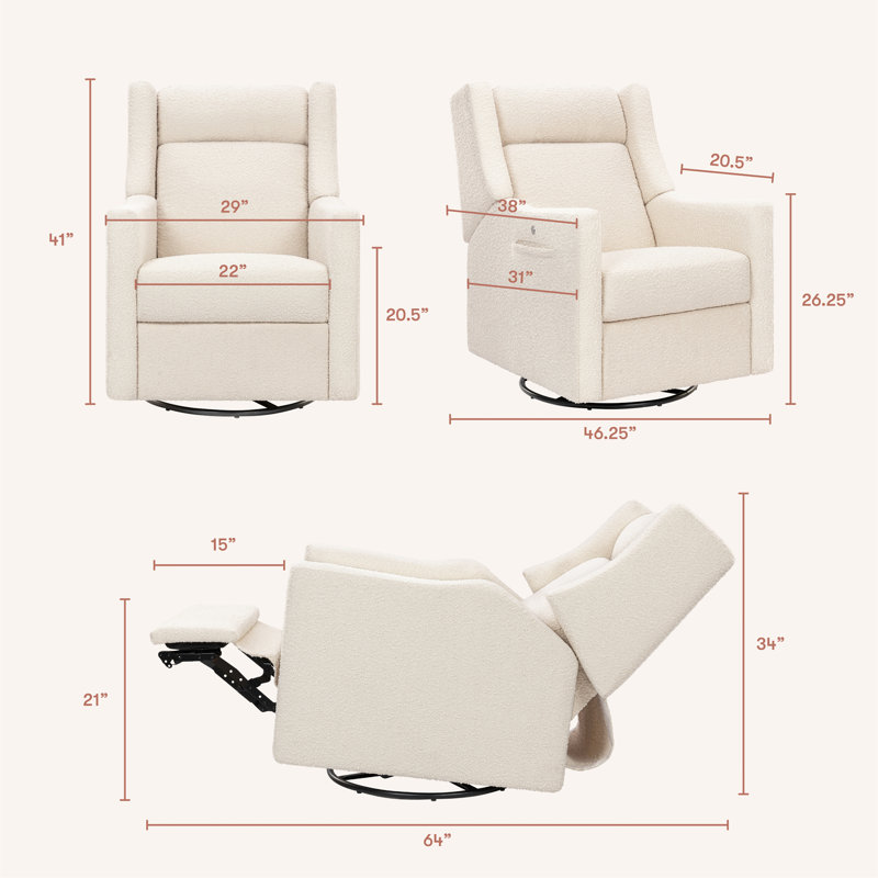 Kiwi Deluxe Power Recliner and Swivel Glider with Heat and Massage, Performance Ivory Boucle