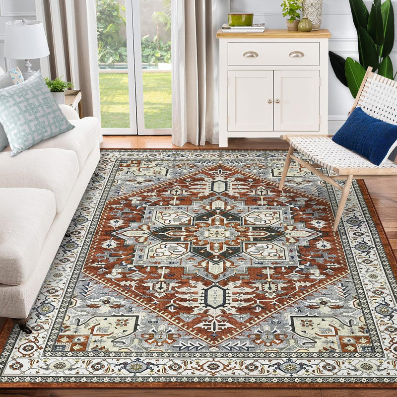 Tapis lavable à imprimé rétro, Rectangle 9 pi x 12 pi