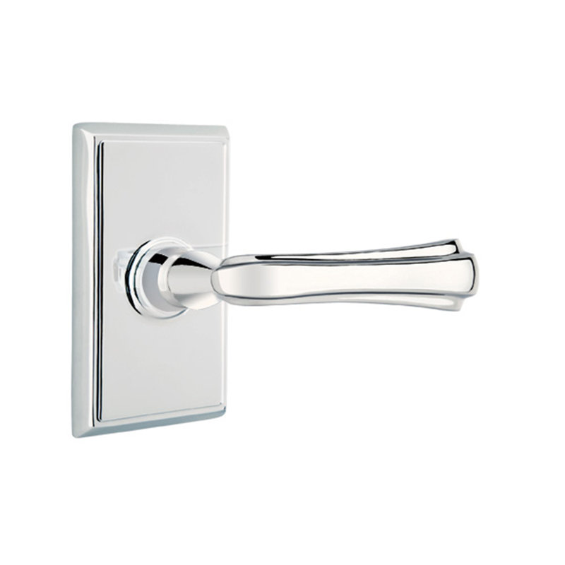 Wembley Round Privacy (Bed & Bath) Door Lever with Rectangle Rosette, Bright Chrome, Left