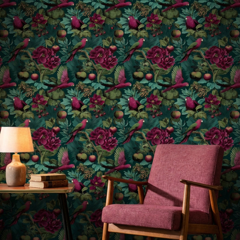 Papier peint floral rétro éclectique, Non tissé, non collé