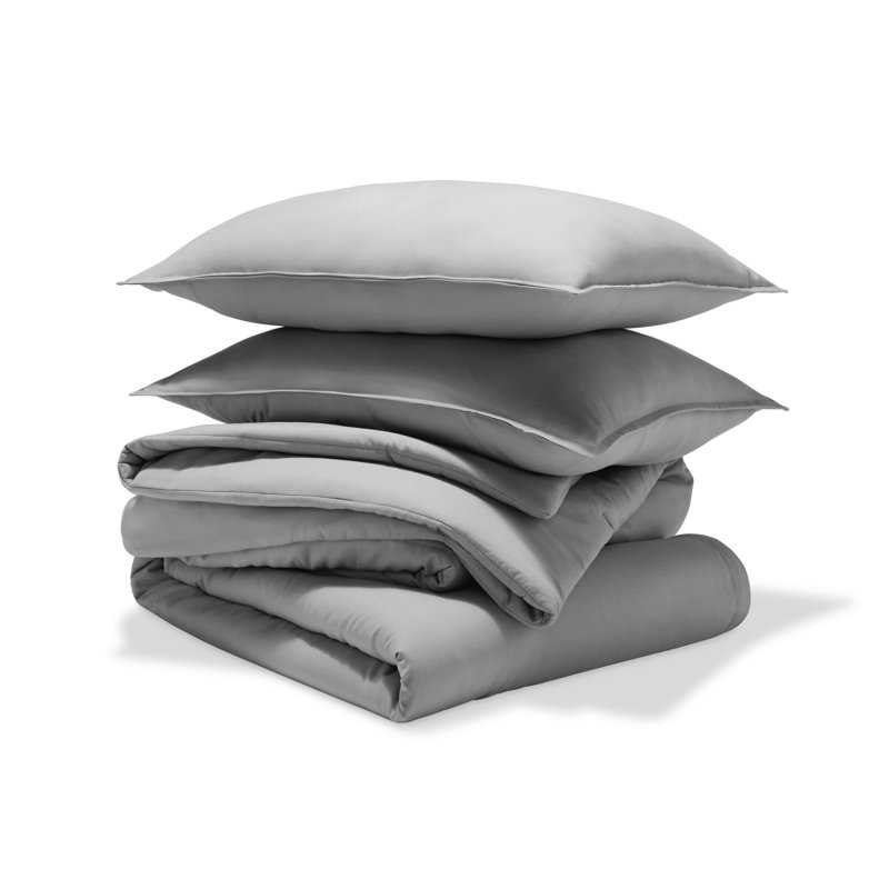 Down Alternative Track Stitch Comforter Set, Light Gray, Queen Comforter + 2 Standard Shams