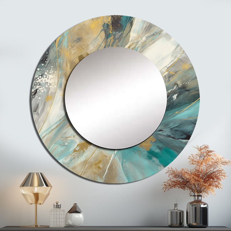 Sharil Golden Hour In Turquoise Waves IV - miroir abstrait, miroir mural rond unique moderne, impression sur métal