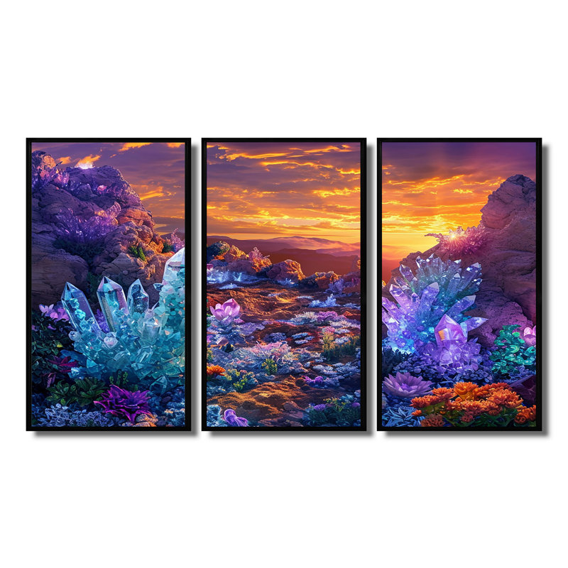 Emerie - Ensemble d'art mural paysage abstrait, Cadre flottant noir, H 40 po x l 60 po x P 1 po
