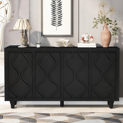 Élégante armoire de rangement en bois avec portes embossées et incurvées, idéale pour les salons, les entrées et les salles d'étude