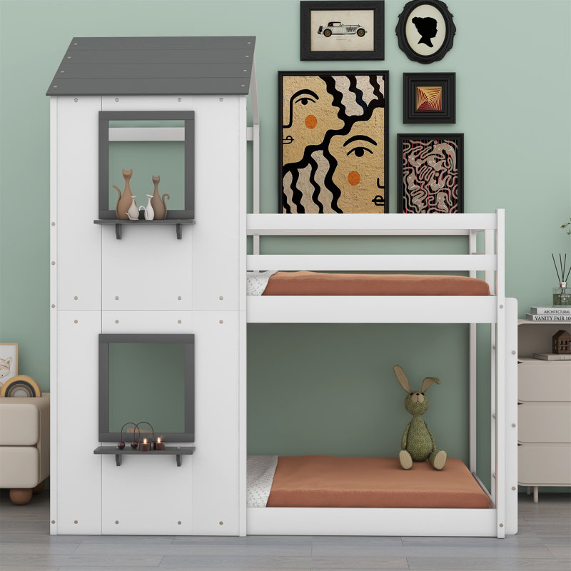 Monhollan Kids Twin Over Twin Bunk Bed, White