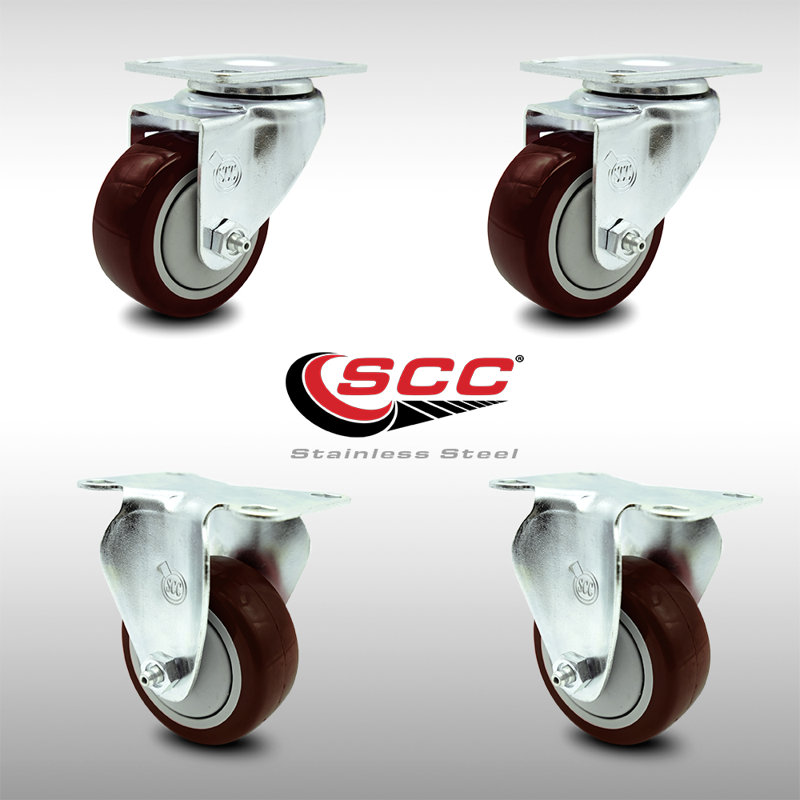4 Piece Polyurethane Caster Set, Maroon