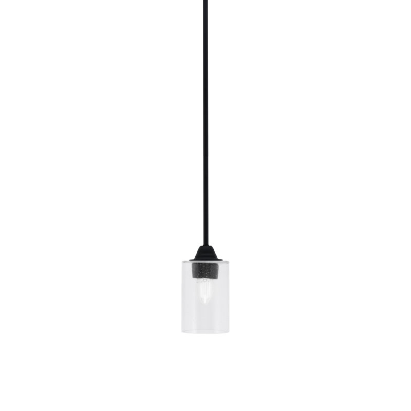 Paramount Stem Hung Pendant Shown In Matte Black Finish With 4" Clear Bubble Glass