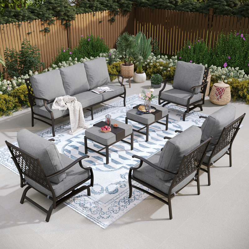 Asfand 9-Person Patio Conversation Set, Gray