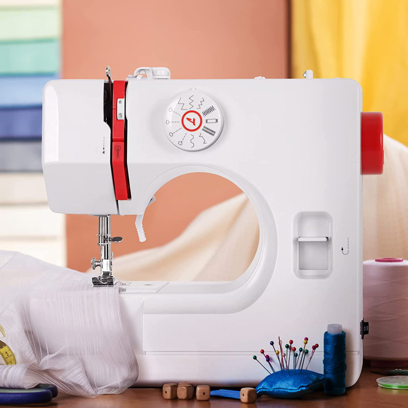 Mini Portable Sewing Machine Household Kids Sewing Machine With 12 Built-In Stitches, Foot Pedal, Gray, Red
