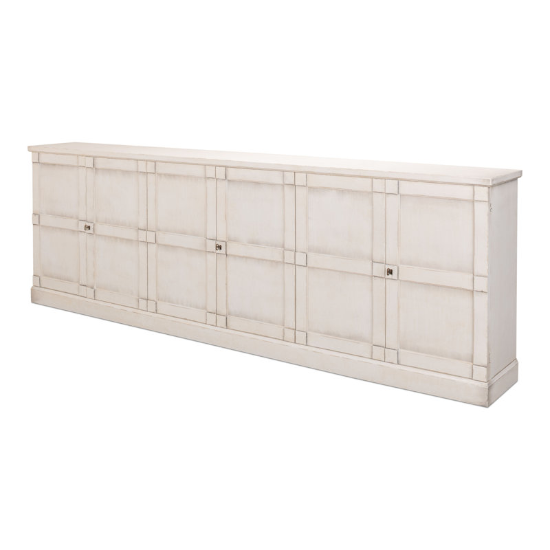 Boxholm 112'' W Solid Wood Sideboard, Stucco White/Gray Quartz
