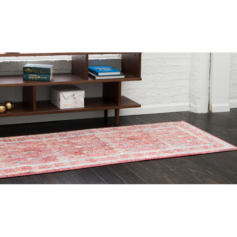 Tapis rouge / bleu Rosamonde, Tapis de couloir 2 pi 7 po x 8 pi 2 po