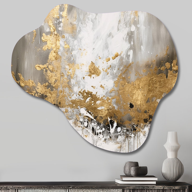Or et blanc abstrait - art mural asymétrique en forme de nuage abstrait, 25" H x 28" W