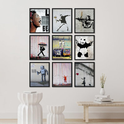 Banksy, peinture en aérosol, variété, graffiti et art urbain, 9 pièces