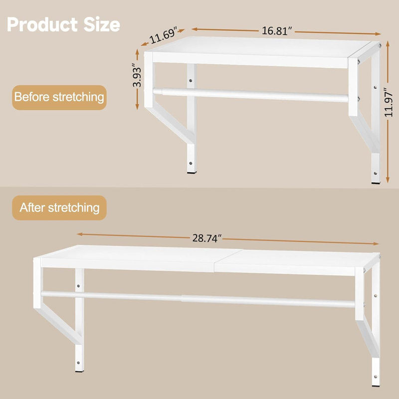 Tablettes de placard extensibles murales, ensemble de 2 tablettes avec tringles de suspension