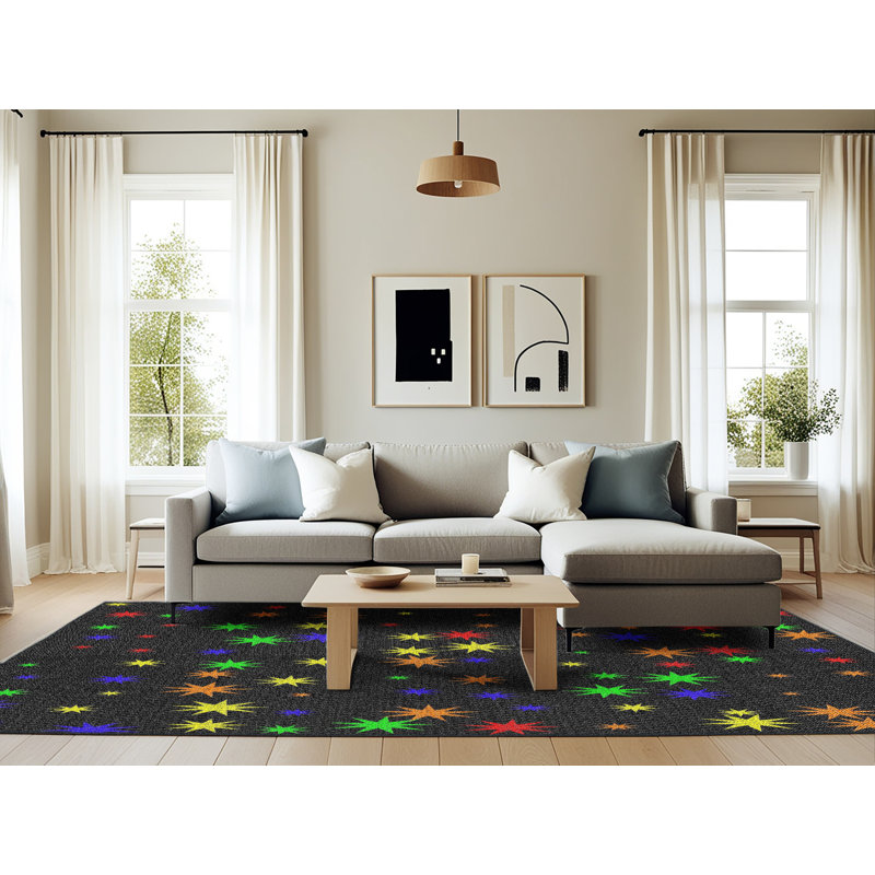 Tapis décoratif noir Schilling, Rectangle 6 pi x 9 pi