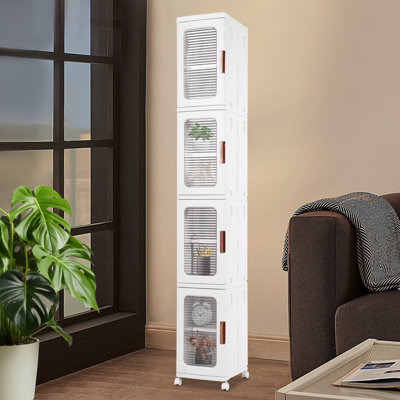 4-Tier Narrow Storage Cabinet Floor Standing Storage Organizer Linen Cabinet with Universal Wheels 