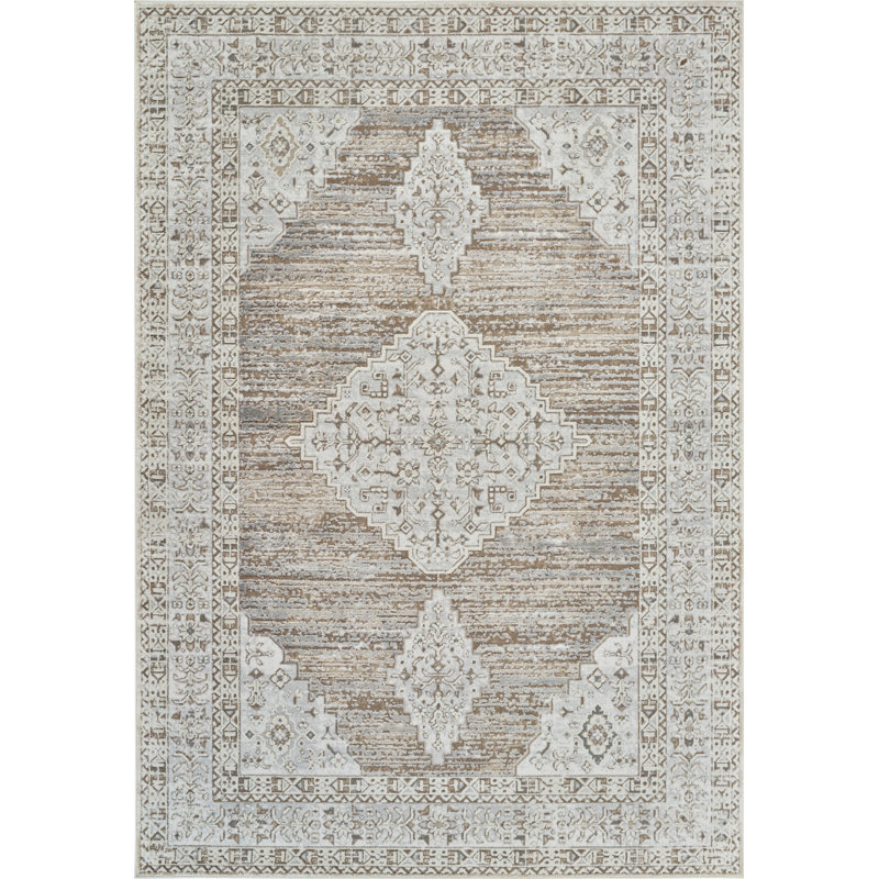 Beige and Brown Abstract Distressed Area Rug