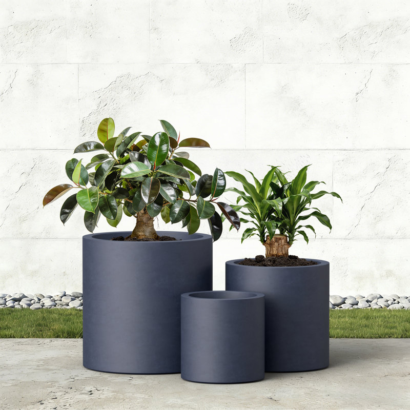 Centonze 3-Piece Pot Planter Set, Charcoal Gray