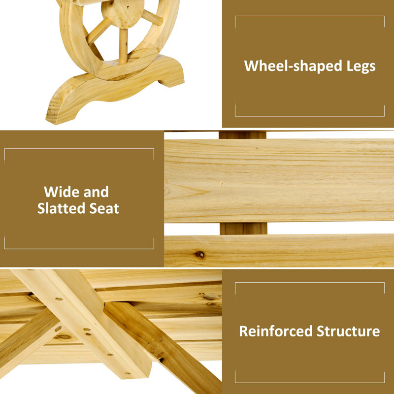Natural Wood Wagon Wheel 2-Person Garden Bench