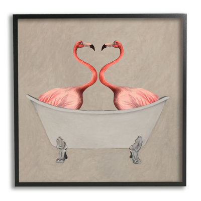 Flamants roses dans une baignoire beige sur bois par Coco De Paris, peinture