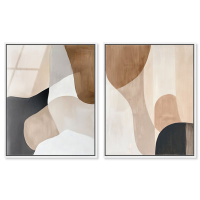 «Faded Warmth Duet», reproduction d'art encadrée, ensemble d'art abstrait bohème par Art Remedy, cadre blanc, 30 x 36