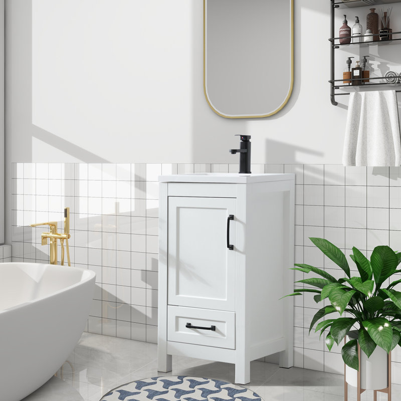 Wimer 18'' Small Bathroom Vanity with Ceramic Sink Top, Water Saving Faucet, White