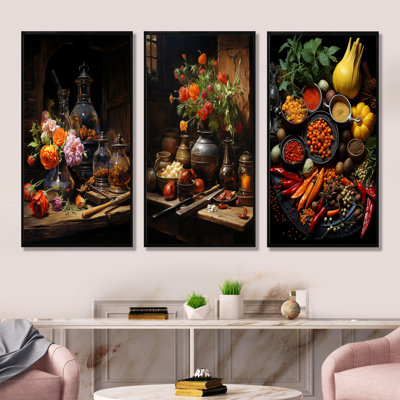 Arômes intenses avec teintes intenses - ensemble de 3 reproductions d'art sur toile épices