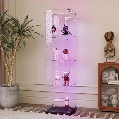Display Cabinet with Bluetooth LED Lights &amp; Lock | Snow White Tempered Glass &amp; Particle Board | 65"H x15.67"L x13.58"W | Minimalist | Living Room