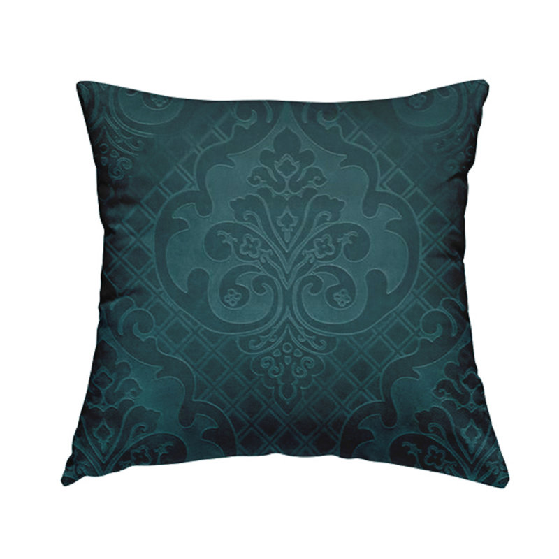 Shaner Damask Square Cushion, 55cm H x 55cm W x 5cm D, Teal Blue