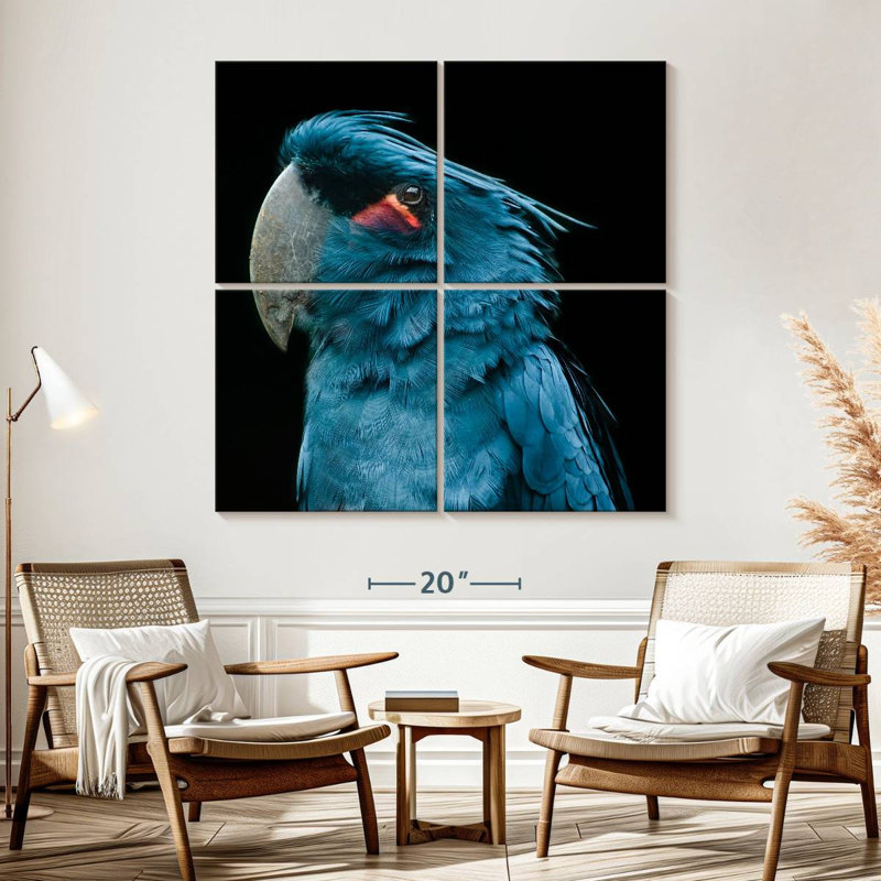 Portrait d'oiseau bleu Brampt, H 57 po x l 57 po