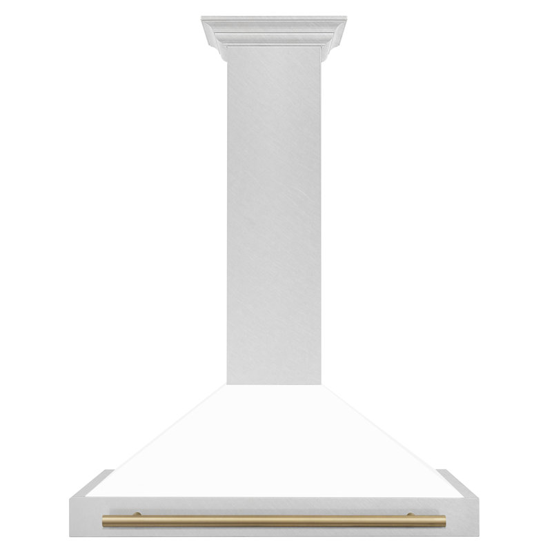 ZLINE Autograph Edition 36 in. Convertible Satin Steel Wall Mount Range Hood, White Matte/Champagne Bronze