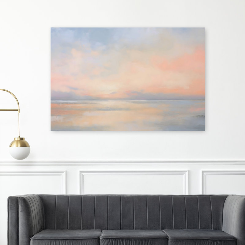Sunrise Blush, art abstrait contemporain délicat, paysage côtier délicat