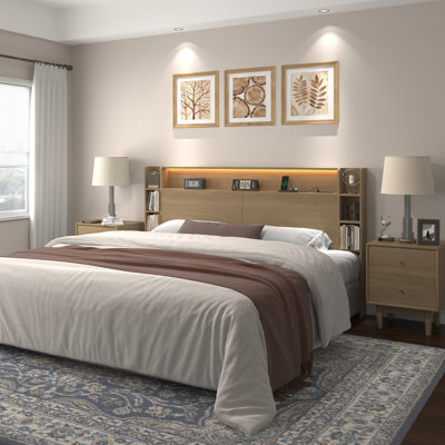 King Size Headboard With Smart Color-Changing Led Lights & Built-In Charging Station, Bedroom Headboard With Storage & Magnetic Doors