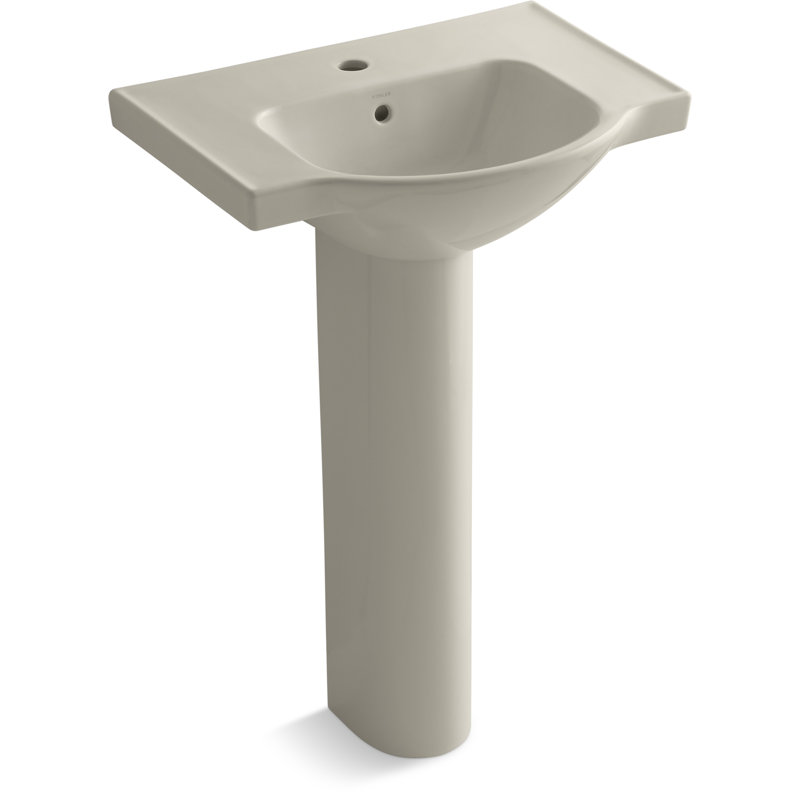 Veer™ Ceramic Pedestal Bathroom Sink with Overflow, Sandbar, Single, 35.5" H x 24" L x 18.25" W