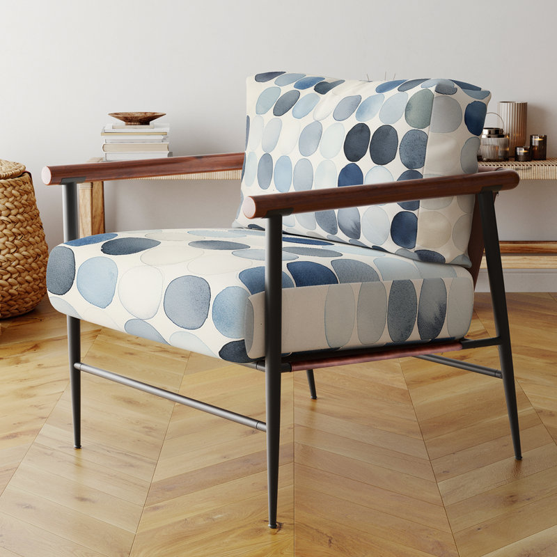 Gentle Indigo Secrets Circular Vintage III - Upholstered Contemporary Arm Chair, Geometric Abstract Accent Chair, Black
