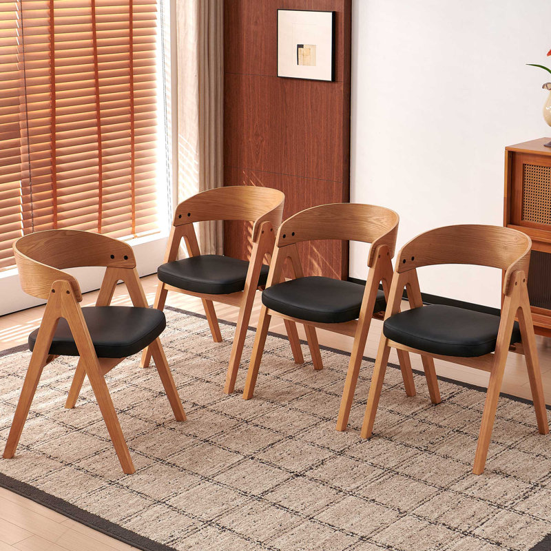 4 Solid Wood Upholstered Dining Armchairs, 4, Oak