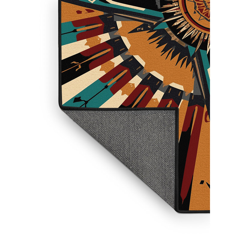 Soft Plush Dykstra Huitzilopochtli Bold & Eclectic Modern Starburst Area Rug in Black – Black Binding, 5x7