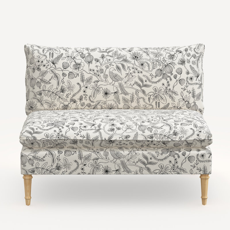 Rifle Paper Co. x Cloth & Company Louie Settee, Rpc Peacock Black Linen, Espresso Wood