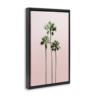 Escapade de palmiers sur cadre flottant rose, design par Natalie Carpentieri
